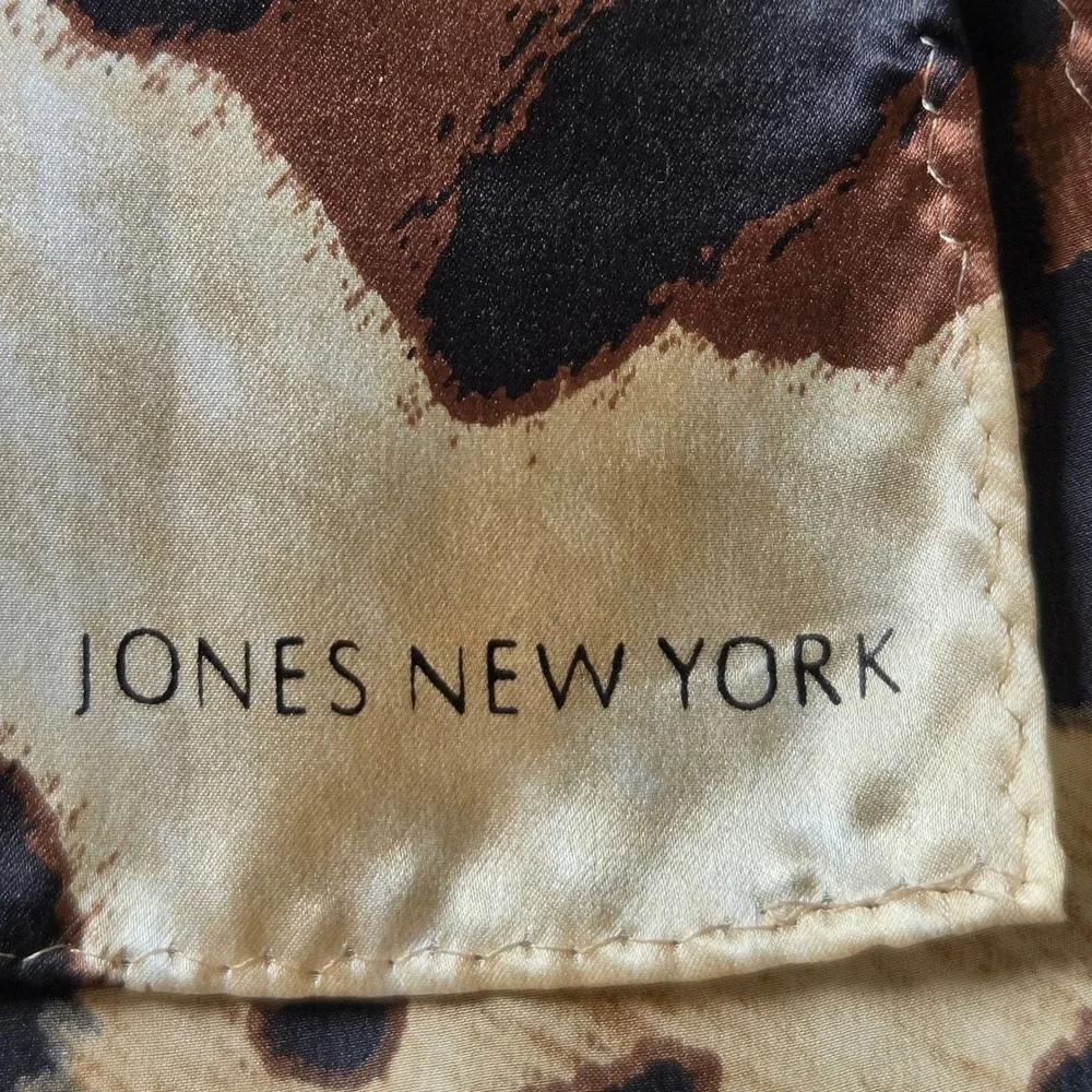 Jones New York Leopard Animal Print Satin Scarf 60x10 Brown Black Tan Long